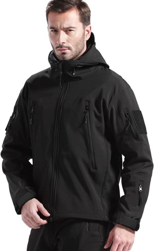 FREE SOLDIER Giacche Militari Softshell da Uomo Fodera in Pile da Esterno Giacca Antivento Impermeabile con Cappuccio Giacche tattiche Calde Multitasche per Escursioni di Caccia