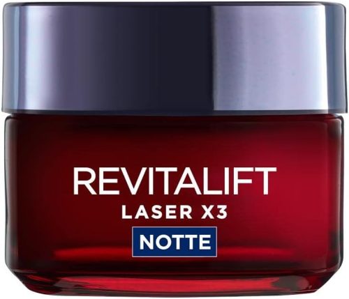 L’Oréal Paris Crema Viso Notte Revitalift Laser X3, Azione Antirughe e Anti-Età, Pelle Ridensificata e e Rinforzata, Con Acido Ialuronico, Vitamina C e Pro-Retinolo, 50 ml