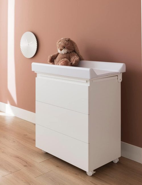 G.A. | Baby Collection – Bagnetto Fasciatoio Modern 76×48,5x90cm Bianco, Fasciatoio Cassettiera con Vaschetta Estraibile, 3 Cassetti e Morbido Materassino, Made in Italy