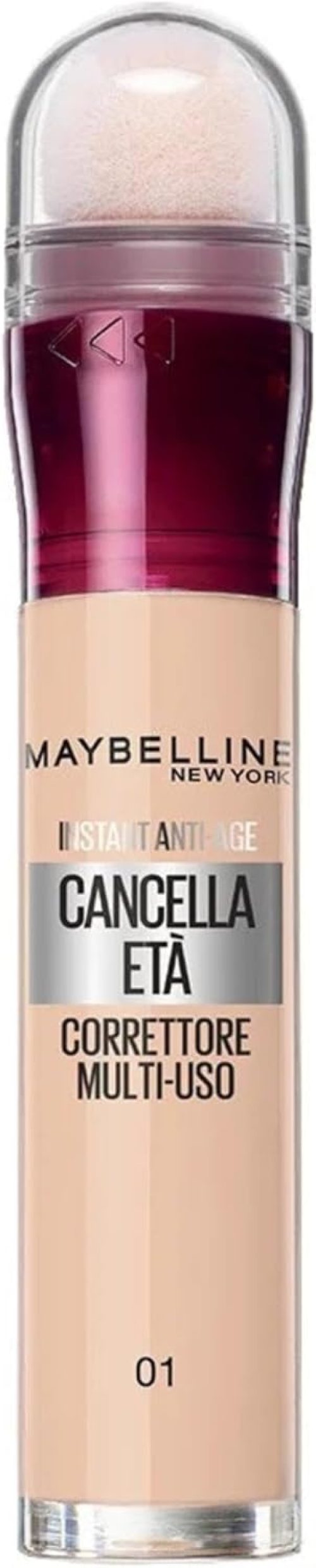 Maybelline New York Correttore Multi-Uso, Idratante e con Coprenza Modulabile, Imperfezioni e Occhiaie Coperte, Con Bacche di Goji e Haloxyl, Cancella Età, Tonalità: 01 Light, 6,8 ml