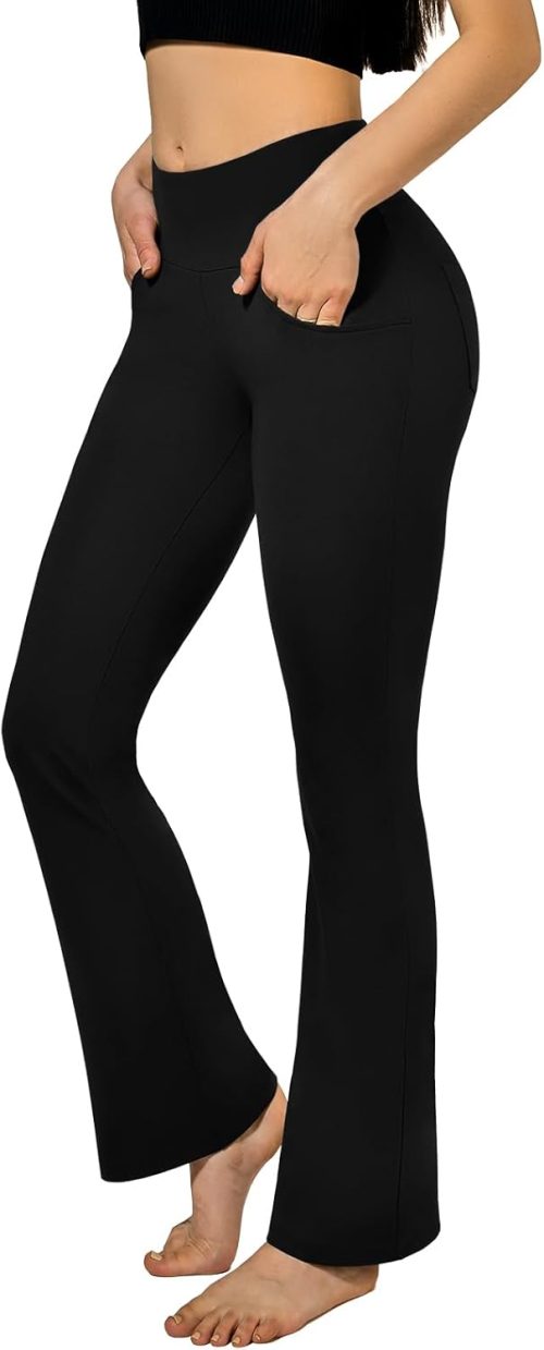 SINOPHANT Pantaloni da Yoga da Donna con 4 Tasche a Vita Alta ，Opaco Controllo della Pancia Flared Leggings per Pilates Esercizio Fitness Lavoro Casuals