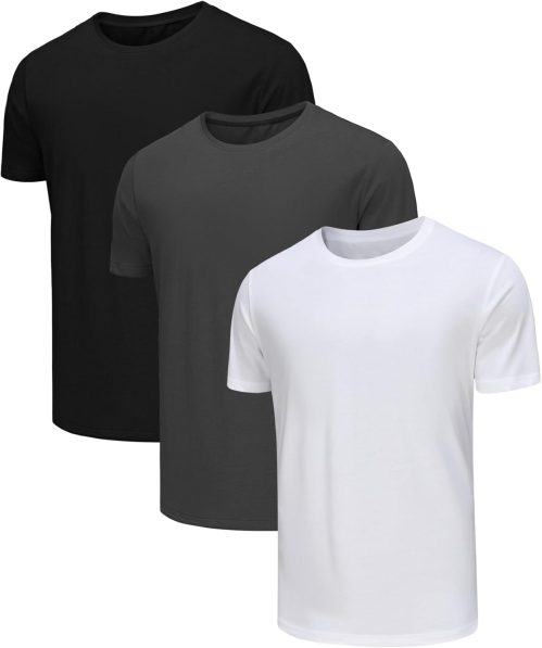 Djtnzdm T Shirt Uomo Manica Corta Elastico Cotone Maglietta Valueweight Confortevole Traspirante Base Maglie Set Tinta Unita Pacco da 3/5