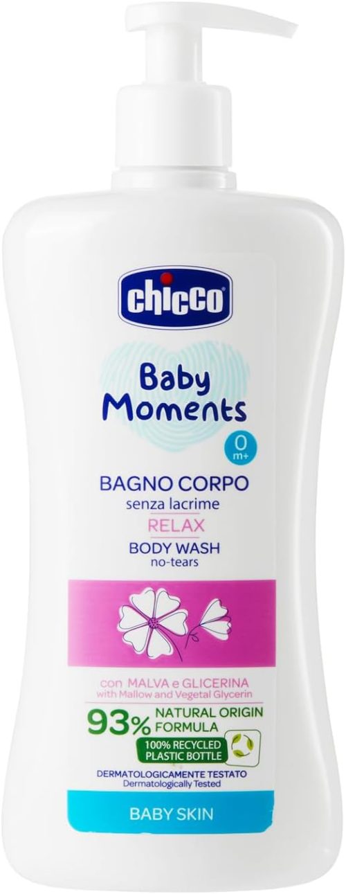 Chicco Baby Moments Bagno Corpo Senza Lacrime Relax, con Formula Naturale, 0+ Mesi – 500 ml