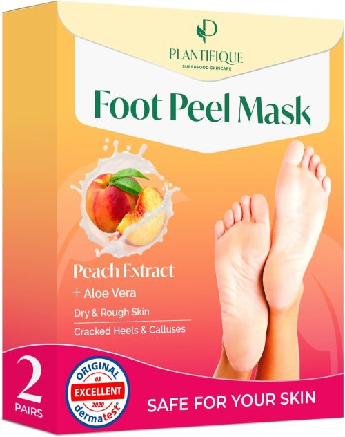 PLANTIFIQUE Maschera Piedi Esfoliante | Trattamento Calli e Duroni | Cura e Scrub Piedi | Peeling Piedi Forte | Pulizia Talloni Screpolati | Foot Peel Mask Calzini Pedicure Peel Off | Pesca 2 Paia