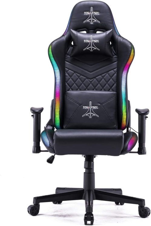 Brigros Reaper – Sedia Da Gaming Professionale Con Tecnologia LED RGB Integrata, Schienale Reclinabile, Profili Led Colorati Personalizzabili, Cuscini Inclusi (Nera)