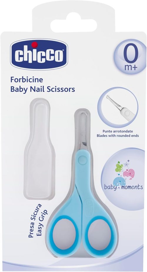 Chicco Forbicine Unghie per Neonati e Bambini, Forbicine in Acciaio Inox con Lame Ricurve e Punte Arrotondate, Cappuccio Protettivo, Impugnatura in Gomma Antiscivolo – Accessori Neonato 0+ Mesi