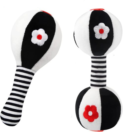 JoyLife Giochi Neonato 0 3 6 Mesi, Sonaglio Neonato Bianco e Nero, Alto Contrasto Sensoriale Neonati Giocattoli, Giocattoli Morbidi a Sonagli Regalo per 3 6 9 12 Mesi Ragazzi e Ragazze