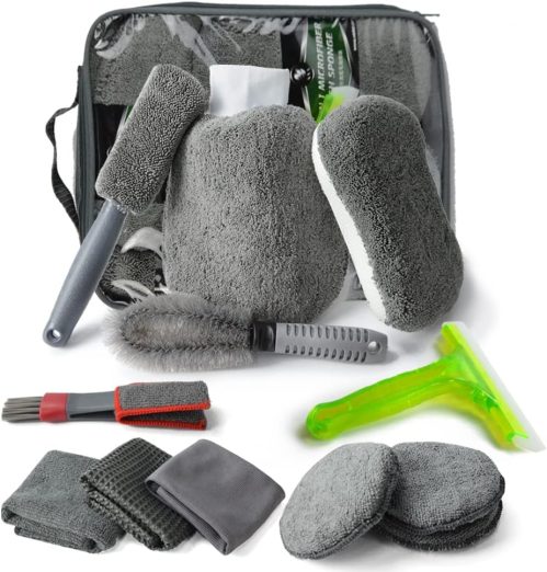 Spugna per Auto, Set di Pulizia, Kit in Microfibra per Lavaggio e Cura dell’Auto,Spazzola di Ruota