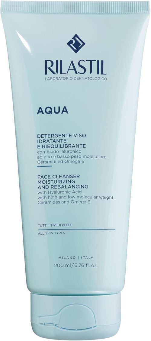 Rilastil Aqua Detergente Viso con Acido Ialuronico, Idratante e Riequilibrante, Adatto a Tutti i Tipi di Pelle, Confezione da 200ml