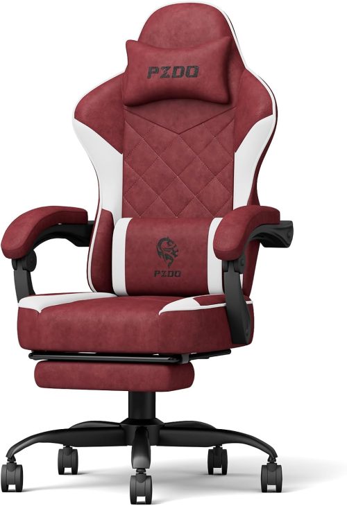 PZDO Poltrona Gaming Sedia Gamer Ergonomica con Poggiapiedi, Sedie Gaming Imbottita con Poggiatesta, Sedia Ufficio, Regalo, Adolescente, Adulto,150kg (Rosso)