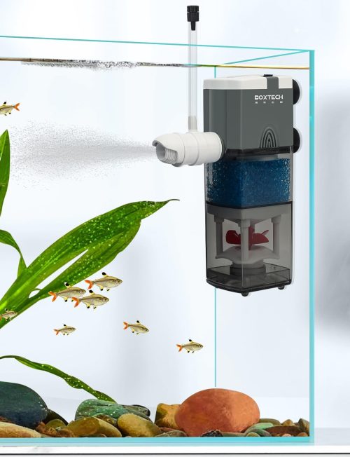 boxtech 4 in 1 Filtro Acquario Interno, Filtro per Acquario Regolabile con Pompa Ossigenatore, Filtro per Acquari Silenzioso 3W, Spugna Filtro Acquario,220L/H, Adatto per Acquari da 5-10 Gallon (S)