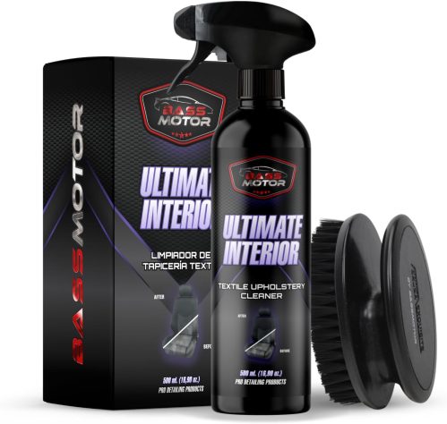 BassMotor Pulitore per Tessuti per Sedili e Tappetini Auto, Pulitore Interno per Tessuti Auto con Spazzola Inclusa Facile da Usare Profumo Fresco – Ultimate Interior 500ml + Spazzola