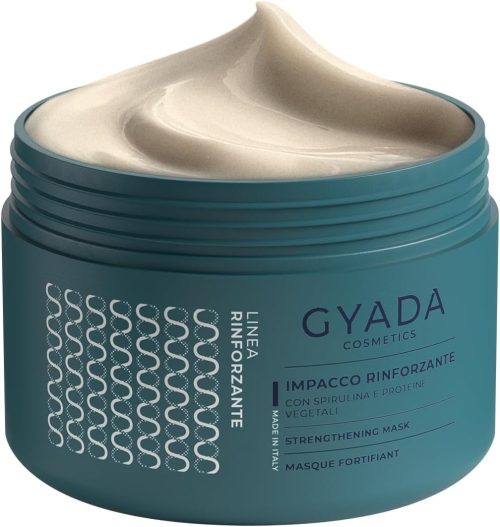 GYADA COSMETICS, Impacco Capelli Rinforzante con Spirulina, Nutriente, Anticaduta, Contrasta le Doppie Punte, Indicato per Capelli Fragili, con Avena e Ginseng, 250 ml, 1