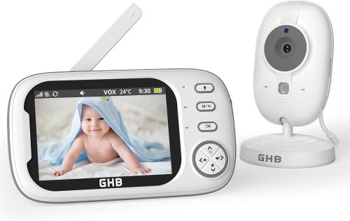 GHB Baby Monitor Video e Audio 3.5” 720HD Telecamera, 2000mAh Batteria, Comunicazione Bidirezionale,VOX Visione Notturna Visione Monitoraggio Temperatura,Ninne Nanne