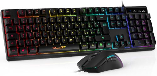 Tastiera e Mouse Cablati RaceGT, Mouse e Tastiera PC Gaming, Tastiera Silenziosa con Illuminazione LED RGB, Tastiera Layout Italianocon per Computer, Laptop, PC, Windows/MacOS/Linux-Nero