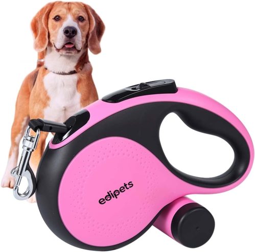 Edipets, Guinzaglio per cani allungabile, retrattile, 8 metri, con dispenser per borse, nastro flessibile per addestramento e passeggiate per cani piccoli, medi e grandi (rosa, 8 metri)