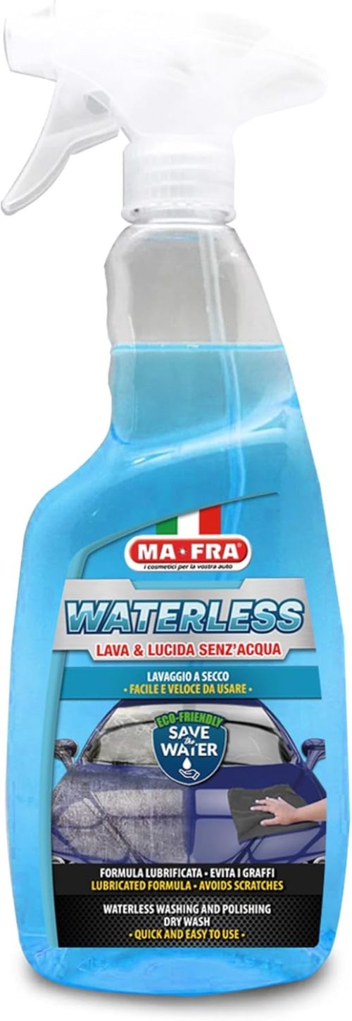 Ma-fra, Waterless Lava e Lucida Senza Acqua per Un Lavaggio a Secco Completo della Carrozzeria e Vetri Auto, Senza Bisogno di Acqua, Formato 750ml