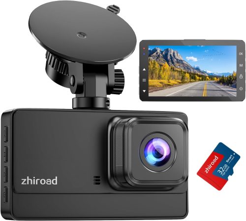 Zhiroad Dash Cam Auto,1080P FHD Dash Cam con Schermo IPS da 3″, Grandangolo 176°, Telecamera per Auto con Scheda SD 32G, Visione Notturna,Registrazione in Loop,Modalità Parcheggio,Sensore G,WDR