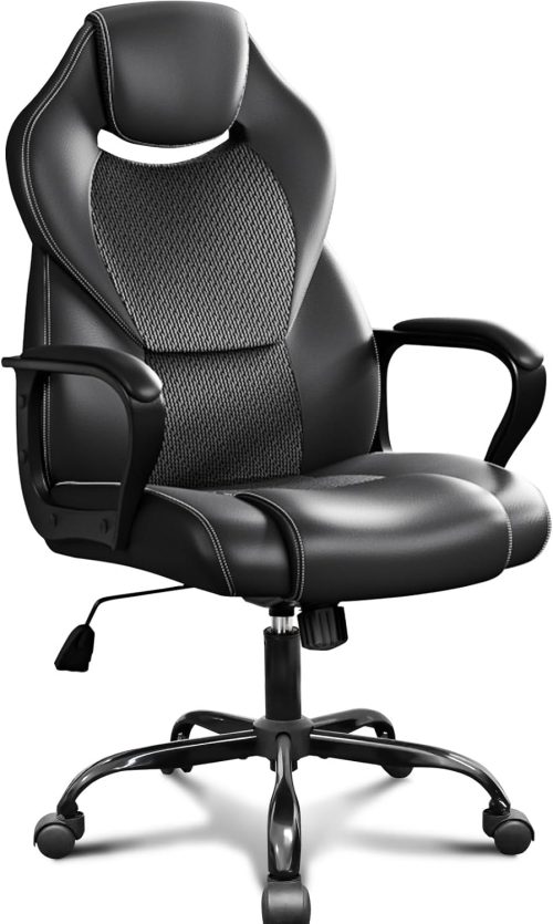 BASETBL Sedia Ufficio Ergonomica Poltrona Ufficio Direzionale in Pelle Altezza Regolabile Sedia Gaming Sedia Scrivania a Rotelle Girevole Reclinabile Schienale Alto Supporto Lombare Nera