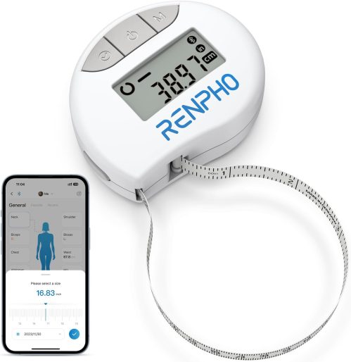 RENPHO Metro a Nastro Smart per Misurazione del Corpo con App Tramite Bluetooth, per Misurare Varie Circonferenze del Corpo, Aumento Muscolare, Risultati di Fitness e Bodybuilding, in Pollici e CM