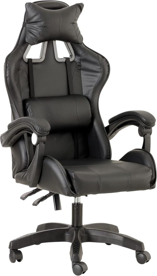 Baroni Home Sedia da Gaming, Sedia Ufficio Ergonomica con Schienale Regolabile, Poggiatesta e Supporto Lombare, Nero
