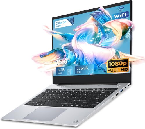15.6 pollici Notebook, Win11 PC Portatile Celeron N4000 CPU, Laptop 8GB LPDDR4 RAM 256GB SSD, Schermo IPS FHD 1920*1080, USB3.0+BT4.2+Mini HDMI, TF Card Slot Supporta Espansione Fino a 1 TB