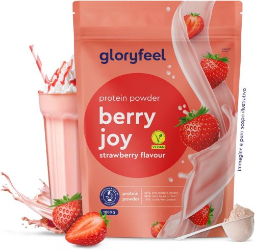 Proteine Vegane 1kg, 22g Proteine, Gusto Fragola, Proteine Vegetali Isolate in Polvere di Pisello, Fagiolo e Girasole, Aumento e Crescita Muscolare*, Senza Zucchero, Senza glutine, Senza Lattosio