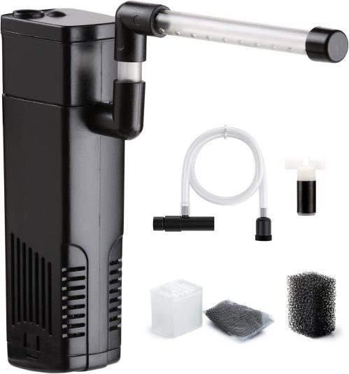 NICREW Filtro Acquario Interno Silenzioso e Potente, Filtro Interno Acquario con Flusso Massimo di 150L/H, Adatto per Acquario Fino a 20L