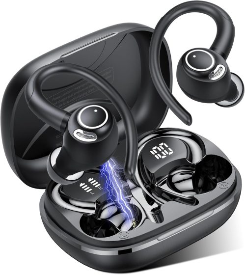 Cuffie Bluetooth Sport, Auricolari Bluetooth 5.3 con Mic Stereo, Cuffie Wireless con Ricarica Rapida USB-C, Cuffiette Bluetooth Doppio Display LED IP7 Impermeabili, Cuffie Senza Fili 48H, Nero(2024)