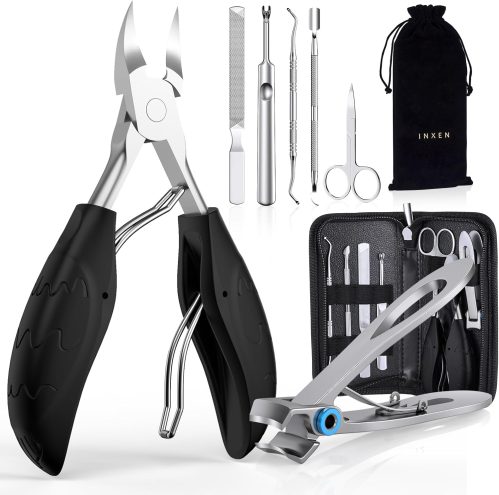 Tagliaunghie Set Professionale, Tronchesino Per Piedi Affilate Per Unghie Spesse Incarnite Micosi, In Acciaio Inossidabile, manicure pedicure Per Uomo Donna-Nero