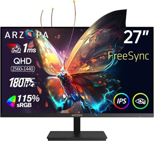 ARZOPA Monitor Gaming 27 Pollici 180Hz 2K QHD IPS 2560×1440 Schermo PC Gaming 1ms 115% sRGB, Eye Care, Compatible G-Sync, AMD FreeSync, Display Port1.4, HDMI 2.0, TYPE-C
