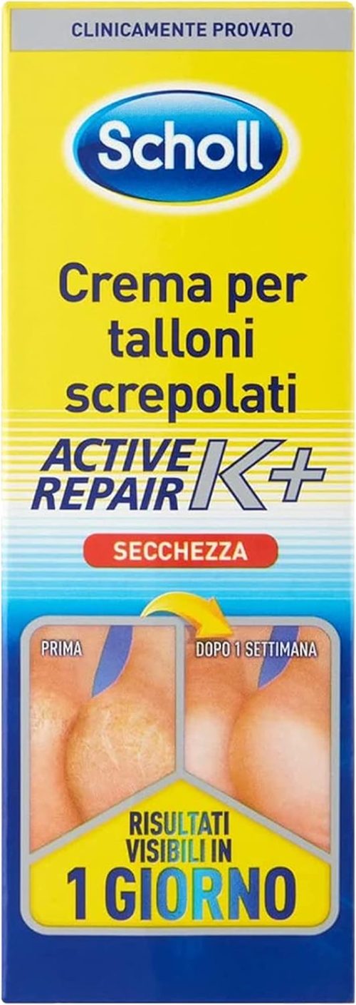 Scholl Crema per Talloni Screpolati Active Repair K+, Crema Idratante per Talloni con Cheratina, Assorbimento Rapido ed Effetto Duraturo, Ideale per Uso Quotidiano, 60ml