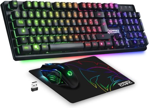 EMPIRE GAMING – Armor RF800 Wireless Ricaricabile Tastiera e Mouse QWERTY(Italiana-Layout)-Tastiera Senza Fili 2.4G RGB-Mouse 4800 DPI Con Tappetino per Mouse-PC PS4 PS5 Xbox One/Series Mac-Nero