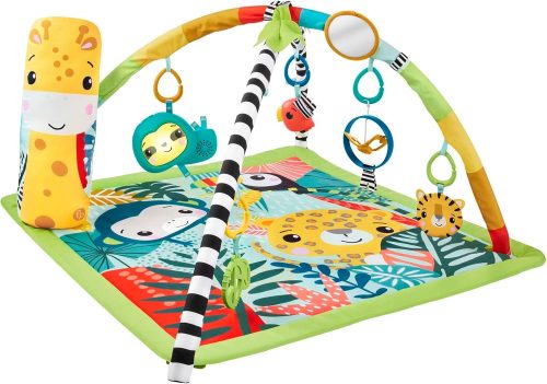 Fisher-Price – Palestrina Sensoriale Cuccioli della Natura 3-in-1, Tappetino per Giocare dalla Nascita Fino ai Primi Passi con 5 Giochi sensoriali, luci, Suoni, Giocattolo per Neonati, HJW08