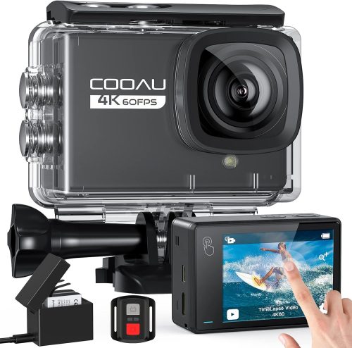 COOAU Nuova Action Cam 4K WiFi 64MP Touch Screen con Microfono Esterno fotocamera subacquea 40M con Telecomando EIS Stabilizzazione action camera 170° 2 Batterie 1350mAh/Accessori