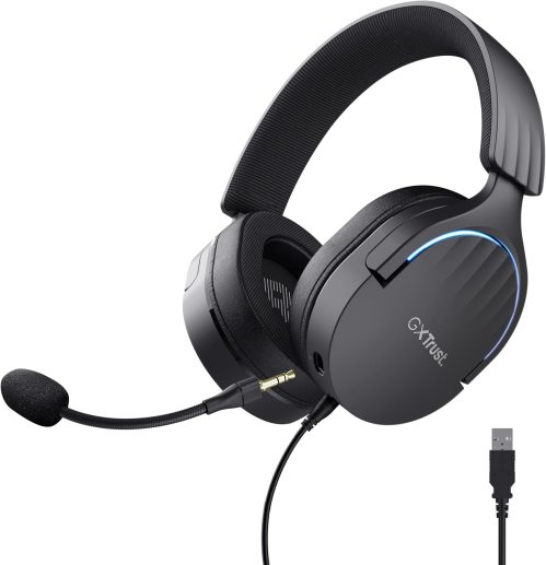 Trust Gaming GXT 490 Fayzo Cuffie Gaming USB con Audio Surround 7.1, Driver 50 mm, 85% Plastica Riciclata, Illuminazione RGB, Over-Ear Cuffie con Microfono Noise Cancelling per PC PS5 – Nero