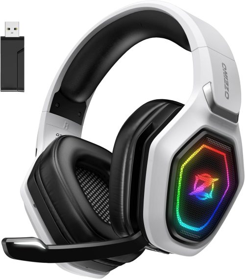 Cuffie Gaming Wireless per PC/Ps5/Ps4, 2,4GHz Wireless+5.3 Bluetooth, Cuffie con Microfono 7.1 Qualità Audio Senza Perdita di Bassa Latenza, Durata di Oltre 30+ Ore