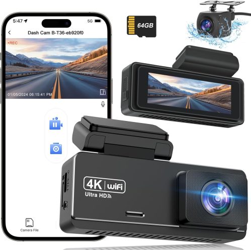 SIGRILL Dash Cam Auto 4K+1080P Dashcam, WiFi Telecamera per Auto Scheda 64GB Inserita, Dash Cam con Display IPS da 2,99′ e Visione Notturna UHD, Modalità Parcheggio 24H, G-Sensor, Registrazione Loop