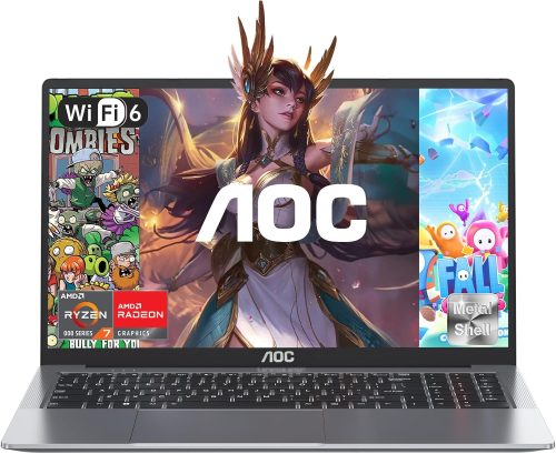 AOC 16.1” PC Gaming Portatile AMD Ryzen 7 5825U (Battere i7-1355U), RAM 16GB M.2 NVMe SSD 512GB Laptop, Radeon Vega 8, Tastiera Retroilluminata Pellicola Tastiera in Italiano, WiFi-6 Grigio
