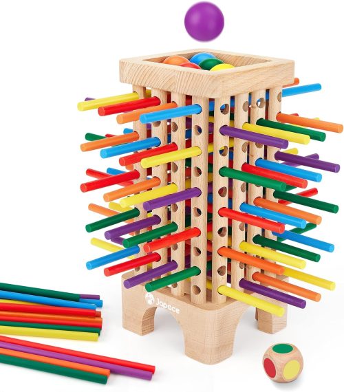 Japace Giochi Montessori per Bambini, Gioco di Società in Legno, Giocattoli Educativi 3 4 5 6 Anni Gioco di Dadi, Giocattoli di Abilità Motorie e Giocattolo di Conteggio Giochi da Famiglie e Viaggio