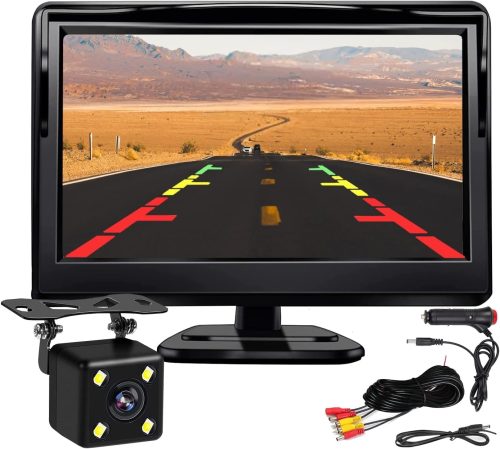 Kairiyard 5″ HD LCD Car Monitor con telecamera di retromarcia per auto, telecamera di retromarcia impermeabile per visione notturna Kit telecamera di retromarcia per autobus/camion/furgone/camper