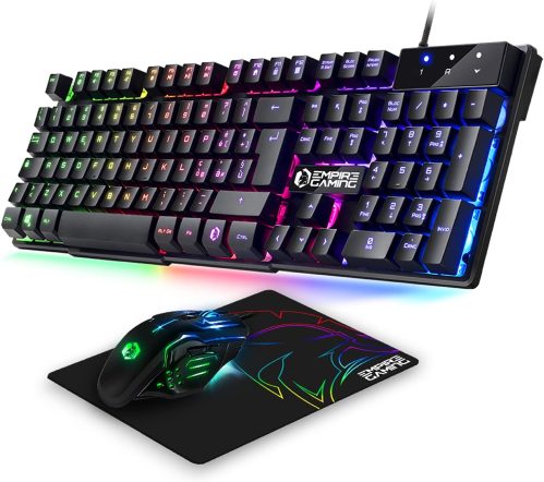 EMPIRE GAMING – Kit MK800 Cablata -Tastiera Gaming QWERTY (Italiana-Layout) RGB 105, 19 Tasti Anti-Ghosting -Tappetino Mouse Gamer RGB 2400 DPI – PC PS4 PS5 Xbox One/Series Mac