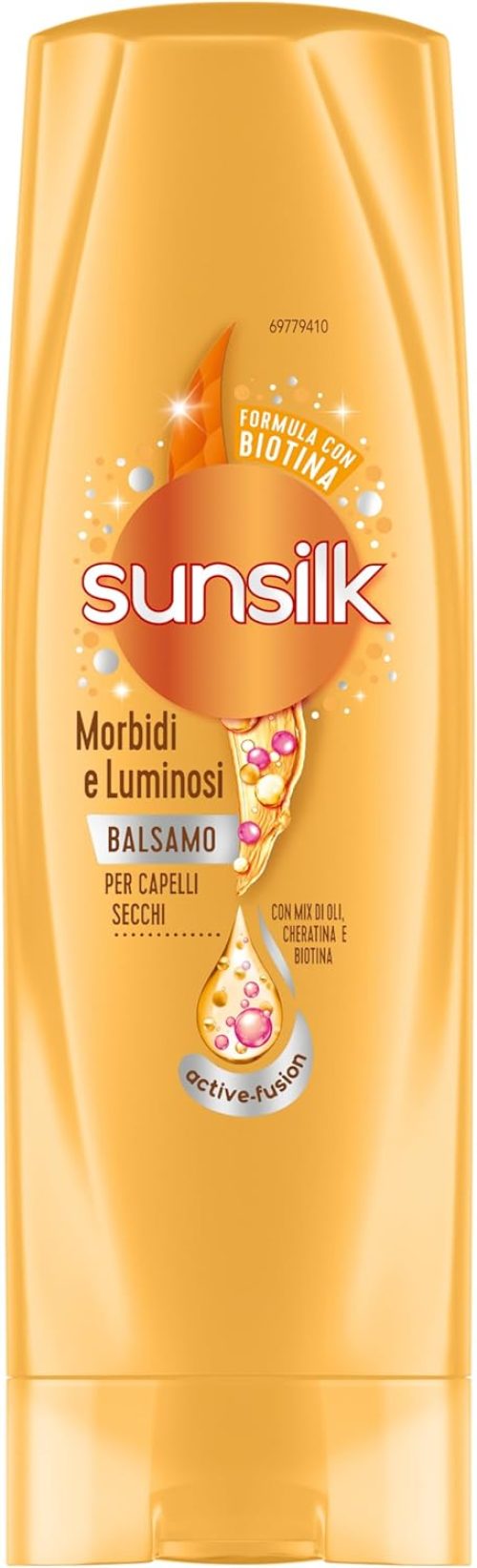 Sunsilk, Balsamo Morbidi e Luminosi, Balsamo Anticrespo, Dona Capelli Morbidi e Non Unti, Formula Active-Fusion con Olio di Argan e Mandorle, Cheratina e Biotina, 200 ml