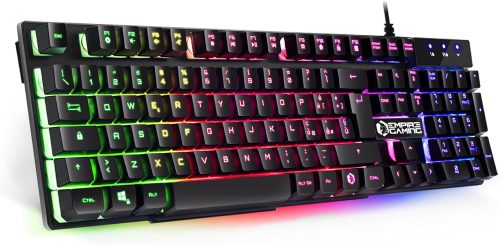 EMPIRE GAMING – Tastiera Gaming K300 QWERTY Italiana -105 Tasti Semimeccanica -Retroilluminazione LED RGB -19 Keys Anti-ghosting -12 Scorciatoie multimediali – USB con Filo