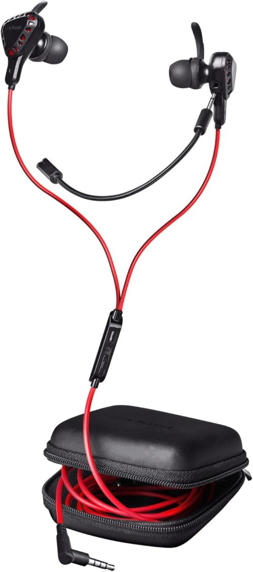 Trust Gaming GXT 408 Cobra Auricolari con Microfono, Cuffie Gaming In-Ear, Jack 3,5 mm, Cavo Adattatore per PC, Cuffiette Multipiattaforma per Computer, Console, Laptop, Telefono, Tablet – Nero