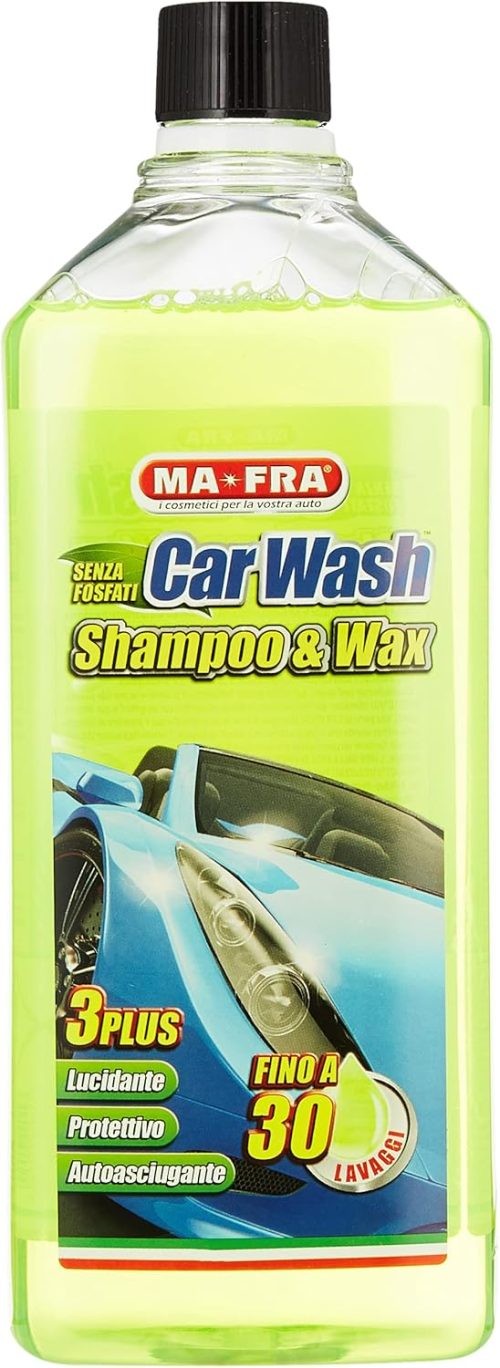 Ma-Fra CarWash, Shampoo e Cera, Lucidante, Protettivo e Autoasciugante, Contro Macchie e Sporco Ostinati, Fino a 30 Lavaggi, 1000 ml