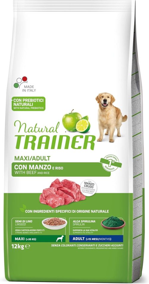 Natural Trainer Maxi Cibo per Cani Adulti con Manzo – 12kg