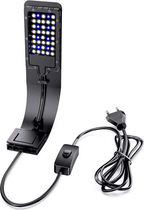 NICREW Led Acquario, 40 LED Luce Acquario Sottile, Lampada Acquario con Luce Blu e Bianca, 8 W Nero