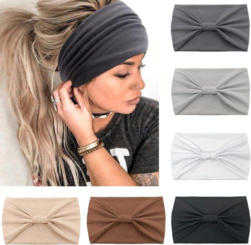 Kavya 6 Pezzi Fasce Per Capelli Donna, Larga Fascia Capelli Elastici Stampa Boho Alla Moda Stampa Floreale Accessori Capelli Per Lavoro Quotidiano Yoga (Grigio)