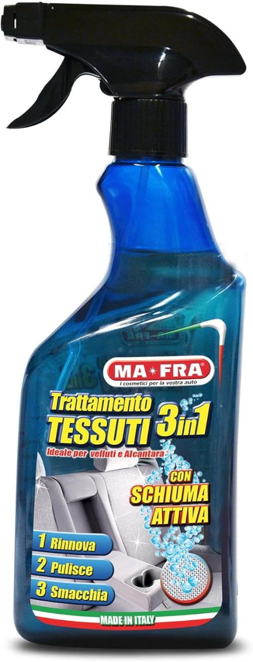 Ma-Fra, Trattamento 3in1 Tessuti, Deterge e Smacchia Tessuti Delicati come Velluto e Alcantara, Ideale per Sedili Auto e Microfibra, Rinnova i Colori e Dona una Fresca Nota di Profumo, Formato 500ml
